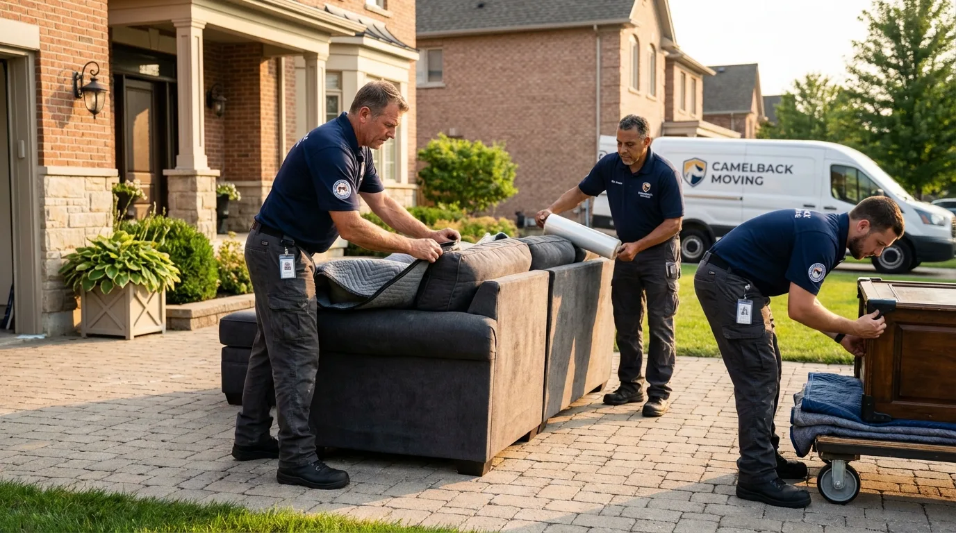Large estate moving crew wrapping furniture in West Long Branch, NJ