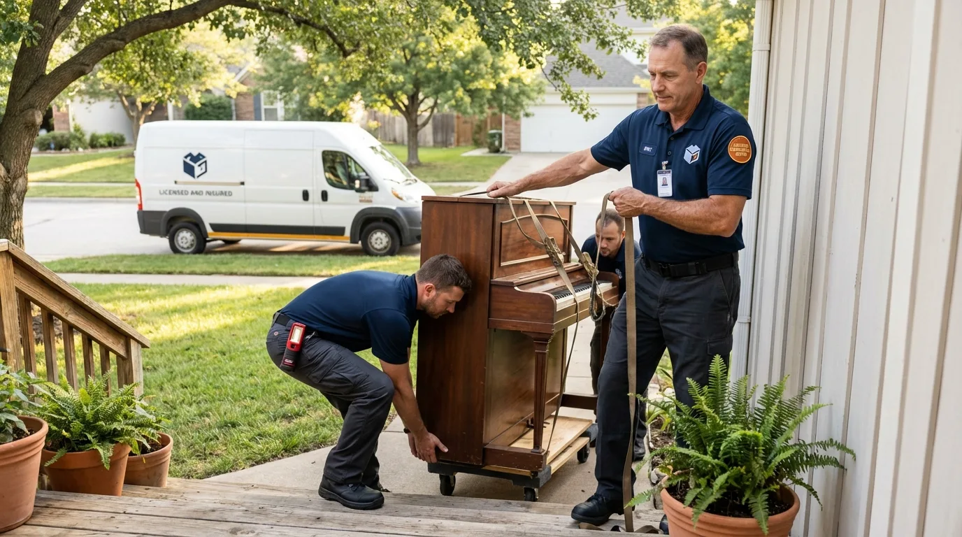 Licensed piano movers securing grand piano in West Long Branch, NJ
