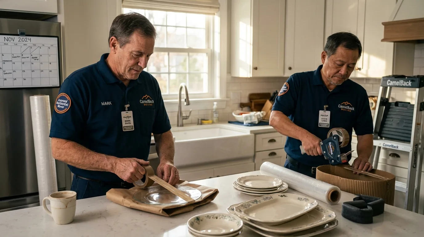 Professional crew packing kitchen dishware in West Long Branch, NJ
